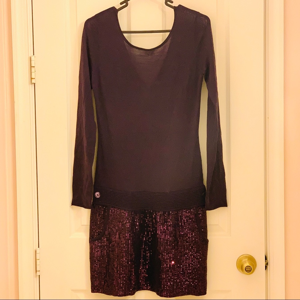 Iisli Eggplant Sweater Dress with Glitter Skirt